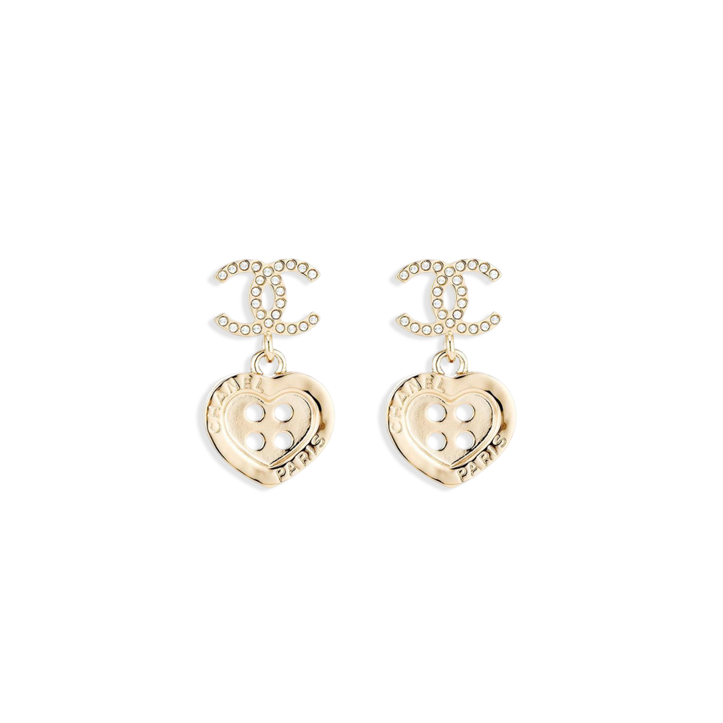 CHANEL HEART-SHAPED BUTTON PENDANT EARRINGS